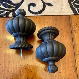Elegant Black Curtain Rod Finials & Curtain pullbacks. Bundle